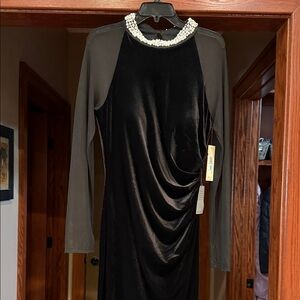Nordstrom Black Long Sleeve Dress with Pearl Accent